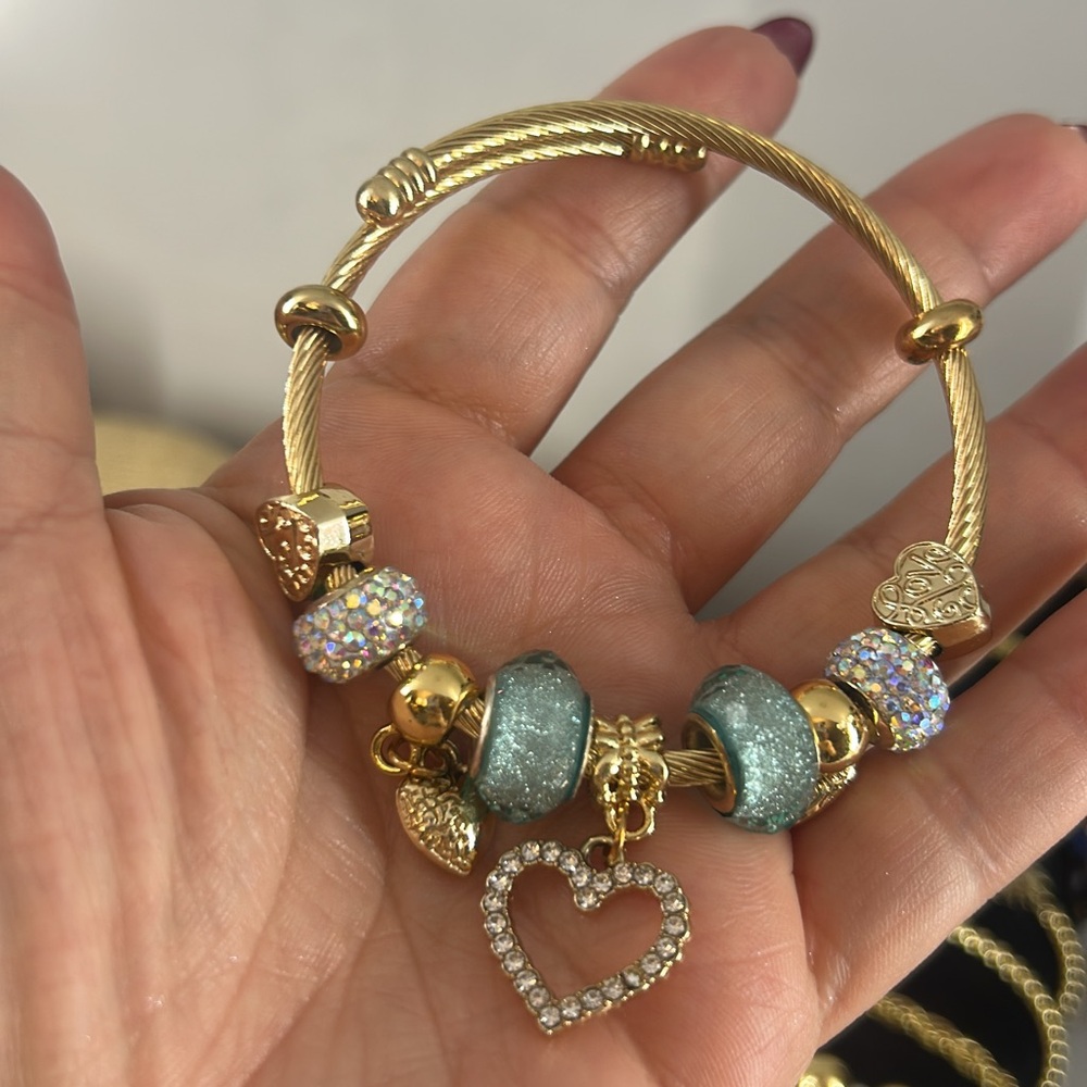 Gold and Blue Charm Bracelet